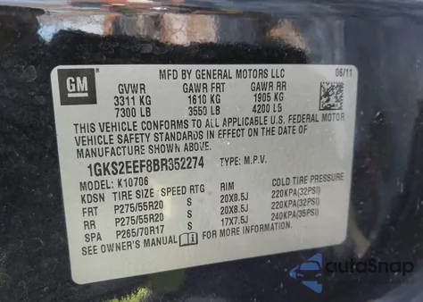 2011 GMC Yukon Denali z USA, uszkodzony, nr VIN 1GKS2EEF8BR352274